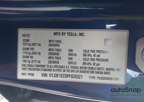 2023 Tesla Model 3 Performance Dual Motor All-Wheel Drive from USA, damaged, VIN 5YJ3E1EC9PF628321